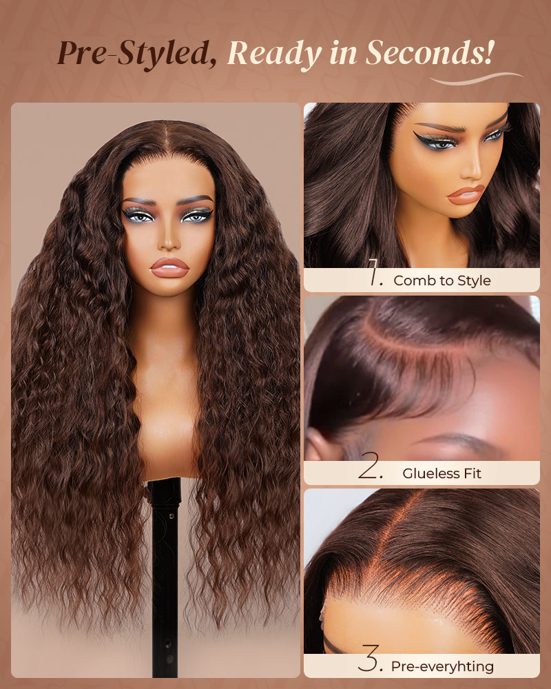 【$299 = 2 WIGS】Arabella 13x6 Three-Go™ Chocolate Brown Glueless Wig Bohemian Curl With Drawstring 100% Human Hair Wig