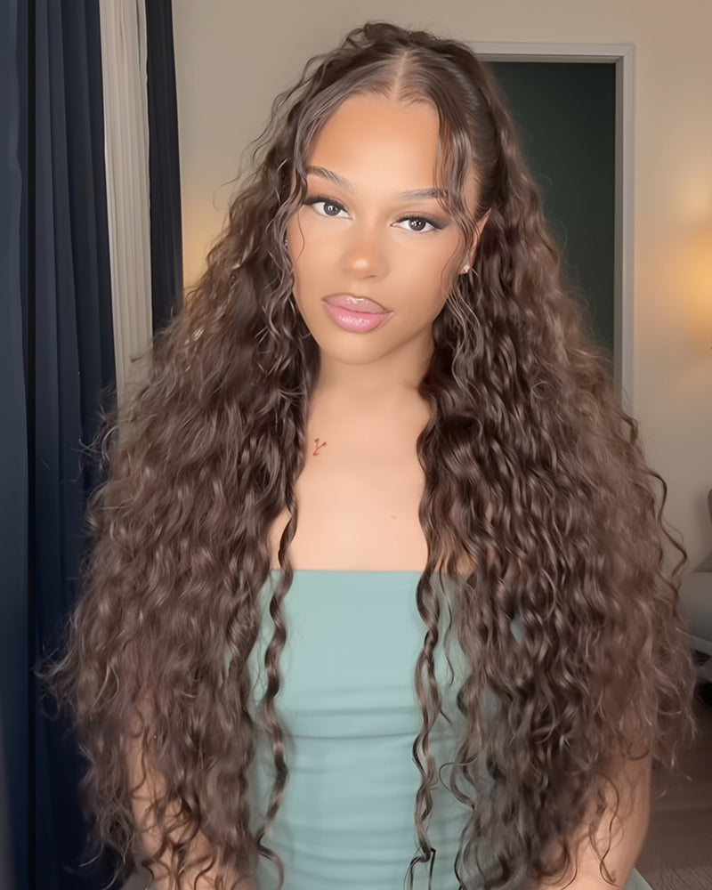 Pure-Luxe™ Water Wave Natural Black Pre-Cut 13x6 Lace Ultra-Dense Glueless Human Hair Wig