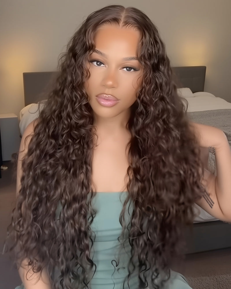 Pure-Luxe™ Water Wave Natural Black Pre-Cut 13x6 Lace Ultra-Dense Glueless Human Hair Wig