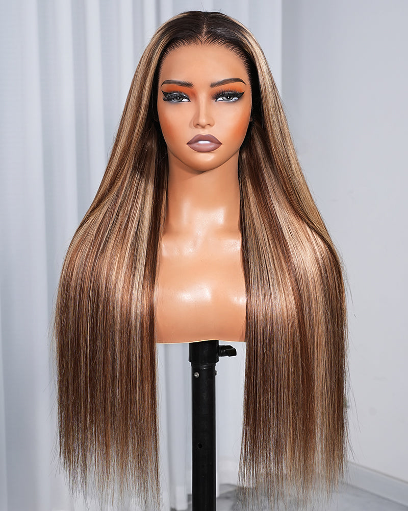 Arabella 13x6 Three-Go™ Ombre Highlight Honey Blonde Glueless Wig Silky Straight With Drawstring 100% Human Hair Wig