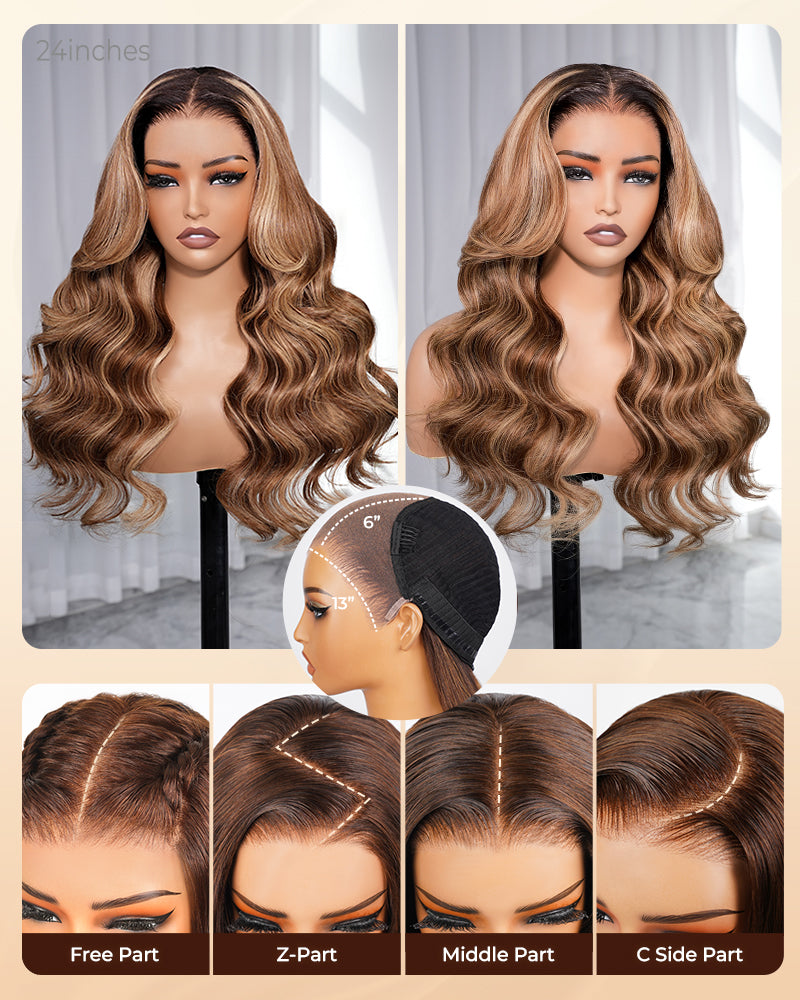 Ombre honey blonde wig, 13x6 lace front wig—middle part, side part, and free part styles | Arabella Hair