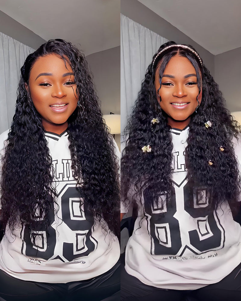 【$299 = 2 WIGS】Arabella 13x6 Three-Go™ Glueless Wig Water Wave With Drawstring Natural Black 100% Human Hair Wig