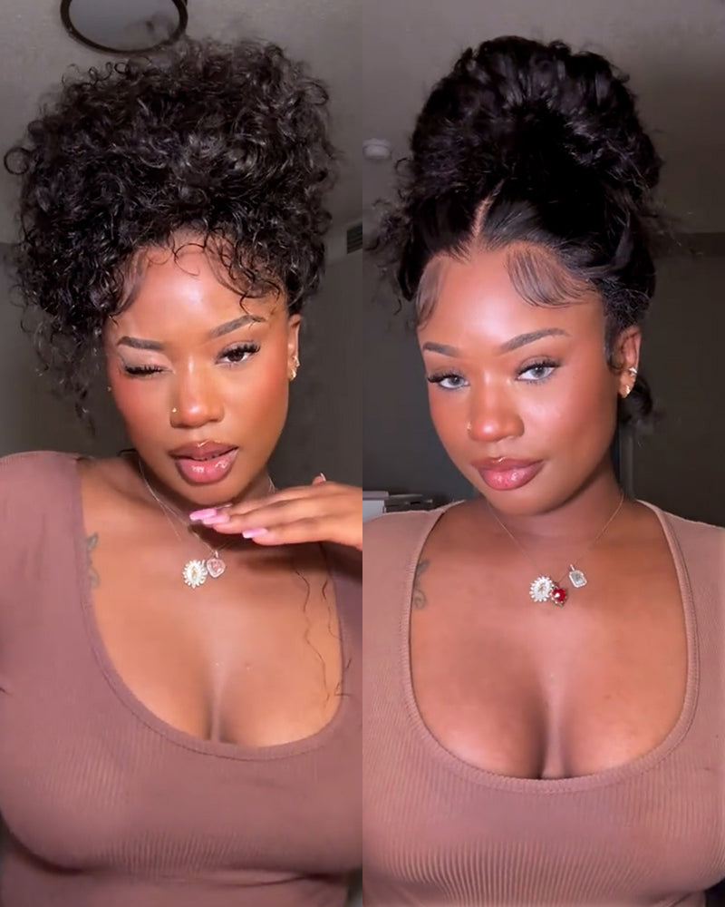 【$299 = 2 WIGS】Arabella 13x6 Three-Go™ Glueless Wig Water Wave With Drawstring Natural Black 100% Human Hair Wig