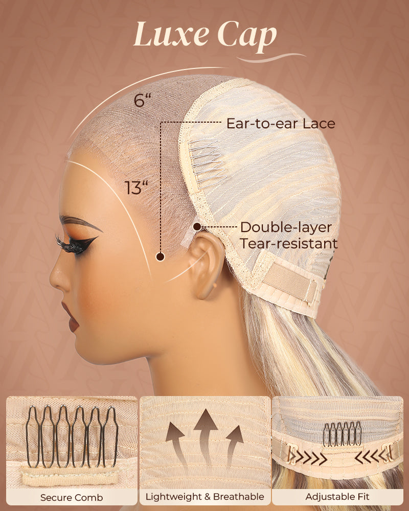 Arabella 13x6 Three-Go™ Glueless Blonde Highlight Loose Body Wave/Silky Straight Wig With Drawstring For Beginner