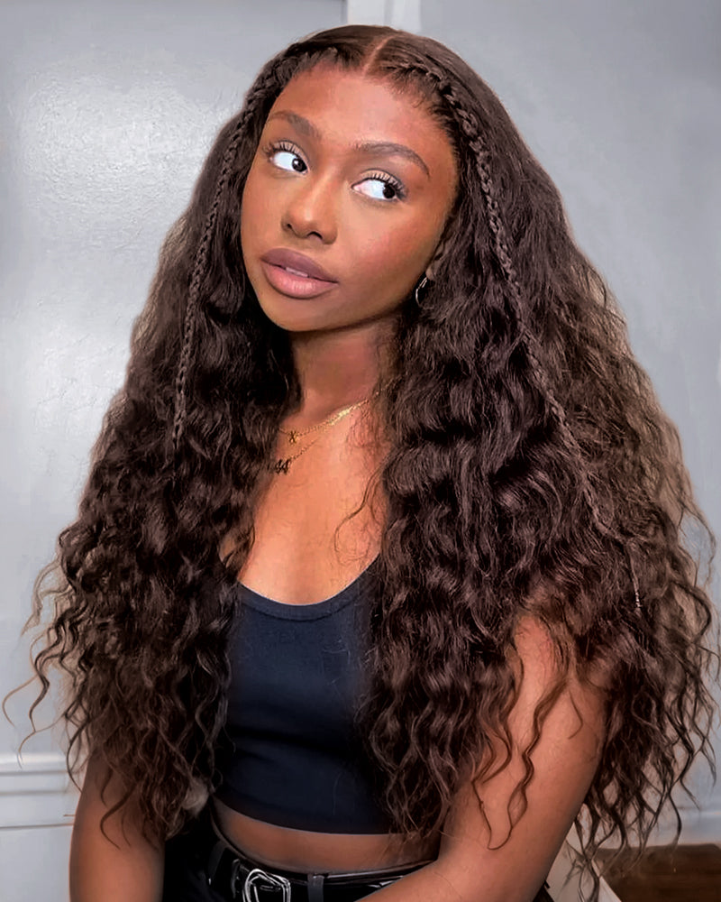 Arabella 13x6 Three-Go™ Chocolate Brown Glueless Wig Water Wave With Drawstring 100% Human Hair Wig