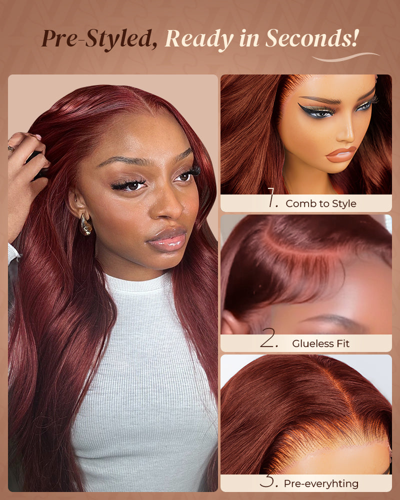 Arabella 13x6 Three-Go™ Reddish Brown Glueless Wig Loose Body Wave With Drawstring 100% Human Hair Wig