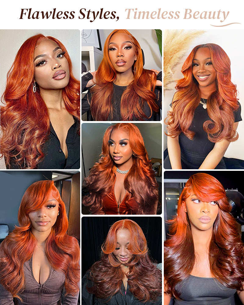 Arabella 6x5 invisible knots Glueless Ginger Ombre Loose Body Wave Wig Pre-cut Lace Beginner Friendly