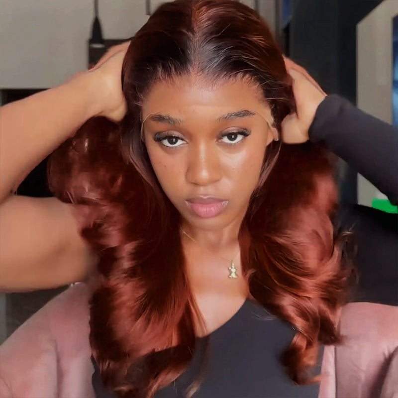 Arabella 6 Inches Deep Part Reddish Brown Ombre Loose Body Wave Wig 100% human hair wig