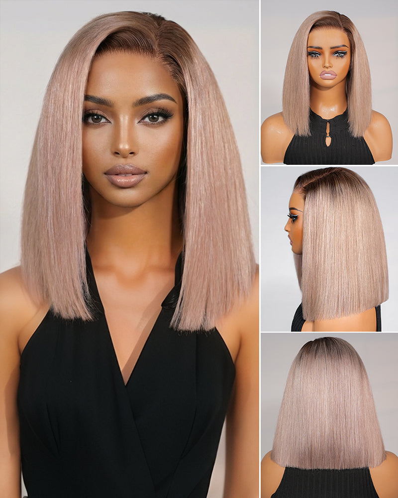 Arabella 6x5 invisible knots Glueless Ash Blonde Ombre Straight Bob Wig Pre-cut Lace Beginner Friendly