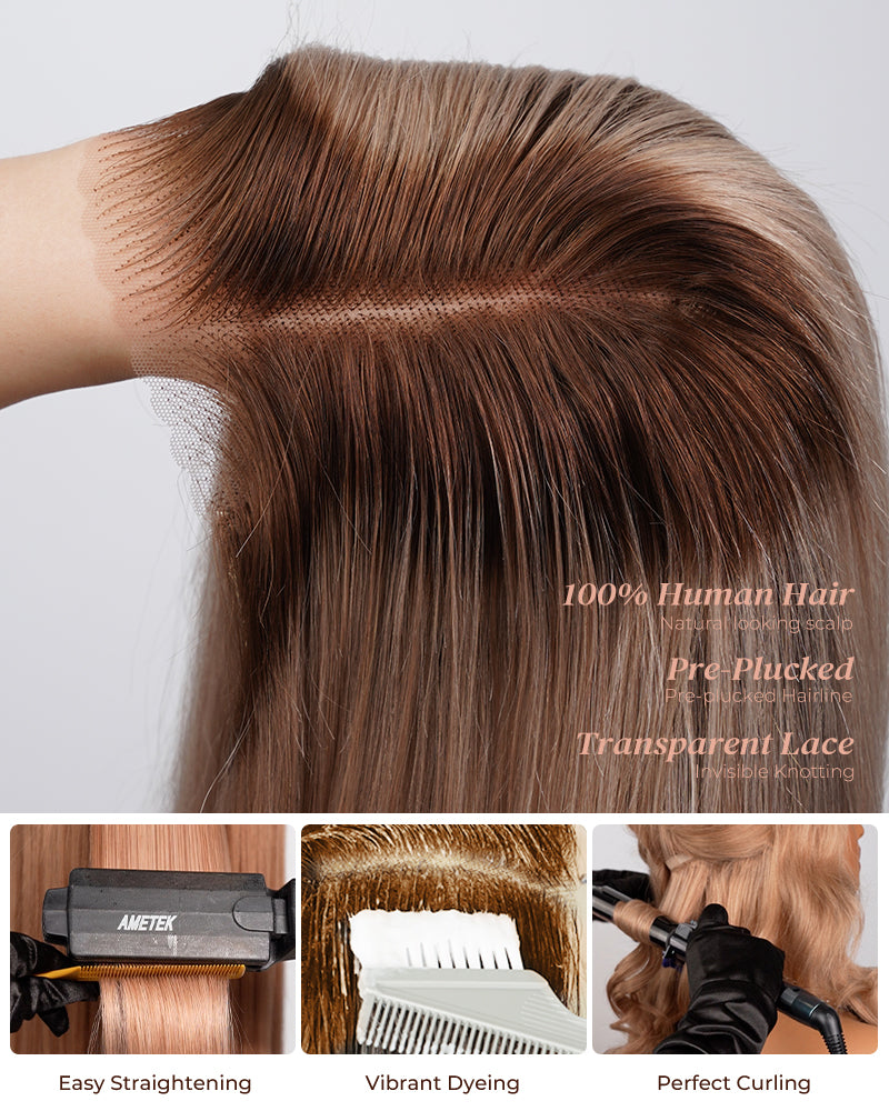 【$299 = 2 WIGS】Arabella 6x5 invisible knots Glueless Ash Blonde Ombre Colored Wig Straight Bob Wig Pre-cut Lace Beginner Friendly