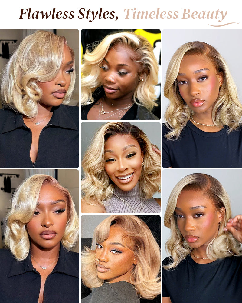 Arabella Hair human hair bob wig—multiple styles, middle part and side part looks