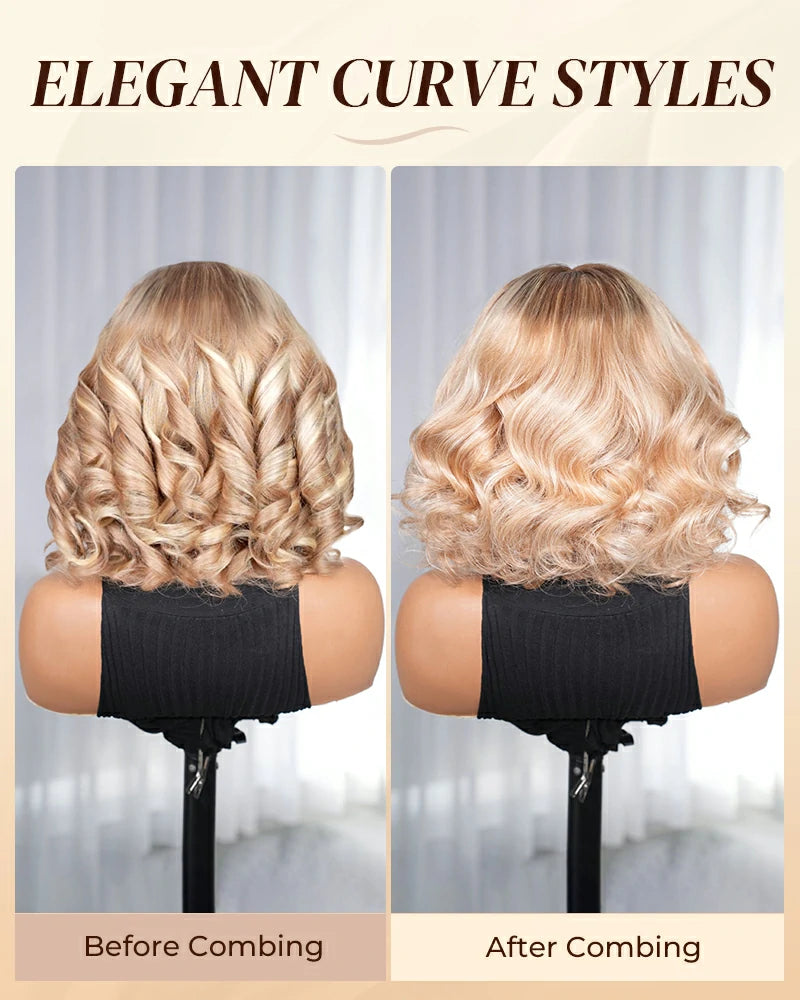 Arabella Hair glueless short bob wig loose body wave—before and after brushing