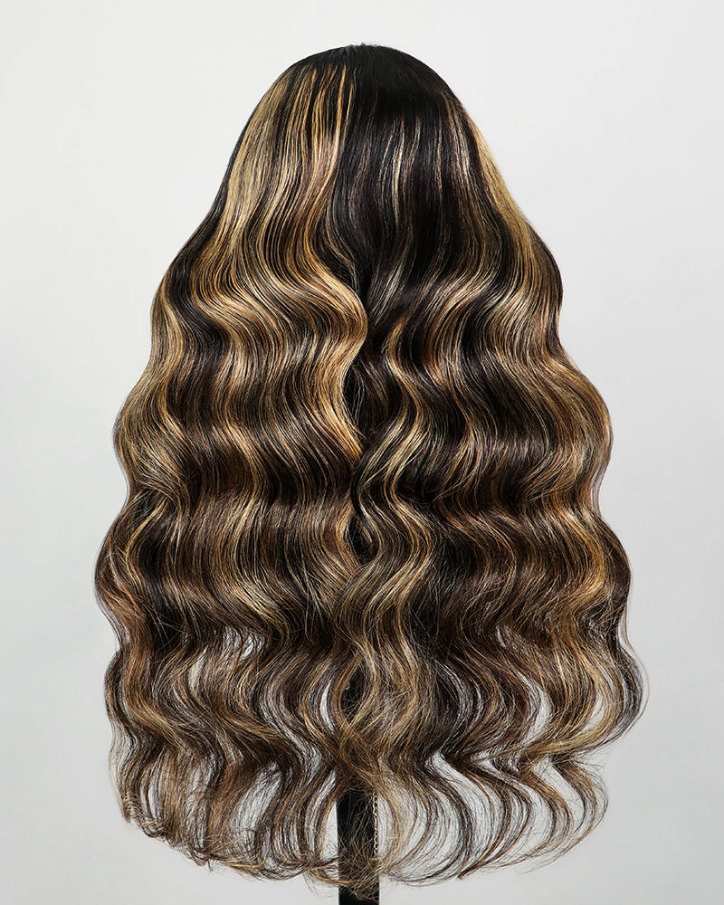 Arabella V-Part Lace Glueless Balayage Highlight Body Wave Wig Invisi Drawstring Clip & Go