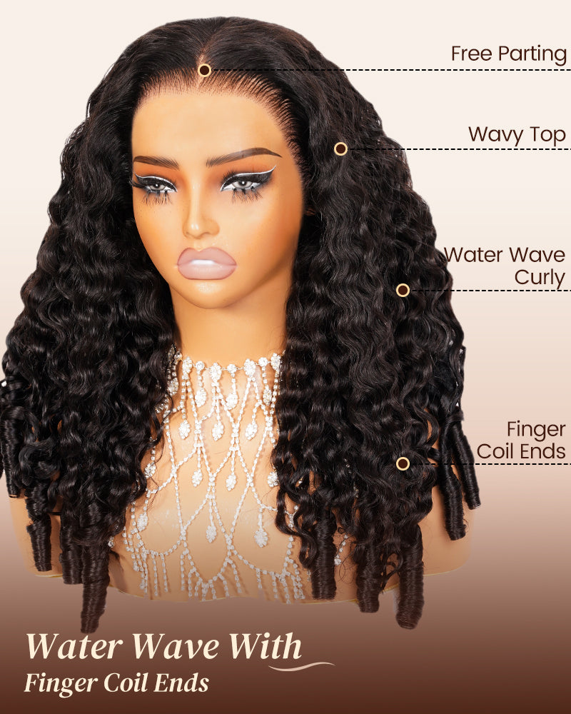 Glueless Wig Water Wave With Finger Coil Ends