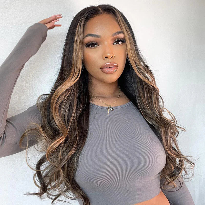 Arabella 【30" Super Sale】 Minimalist Color Series 13x4 Lace Front Pre-Bleached Knots Blonde and Brown Highlight Colored Body Wave/Straight Human Hair Wig