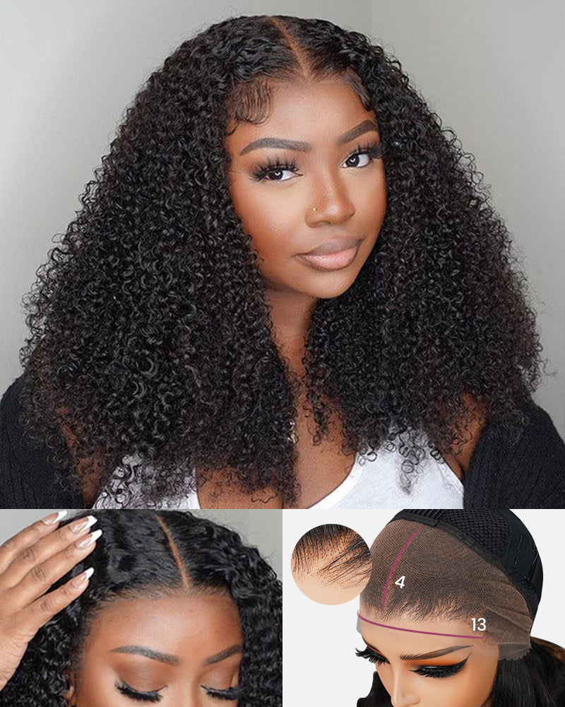【BOGO】Limited Design Special Jerry Curl Long Bob Natural Black 6x5 Lace Double Drawn Human Hair Wigs