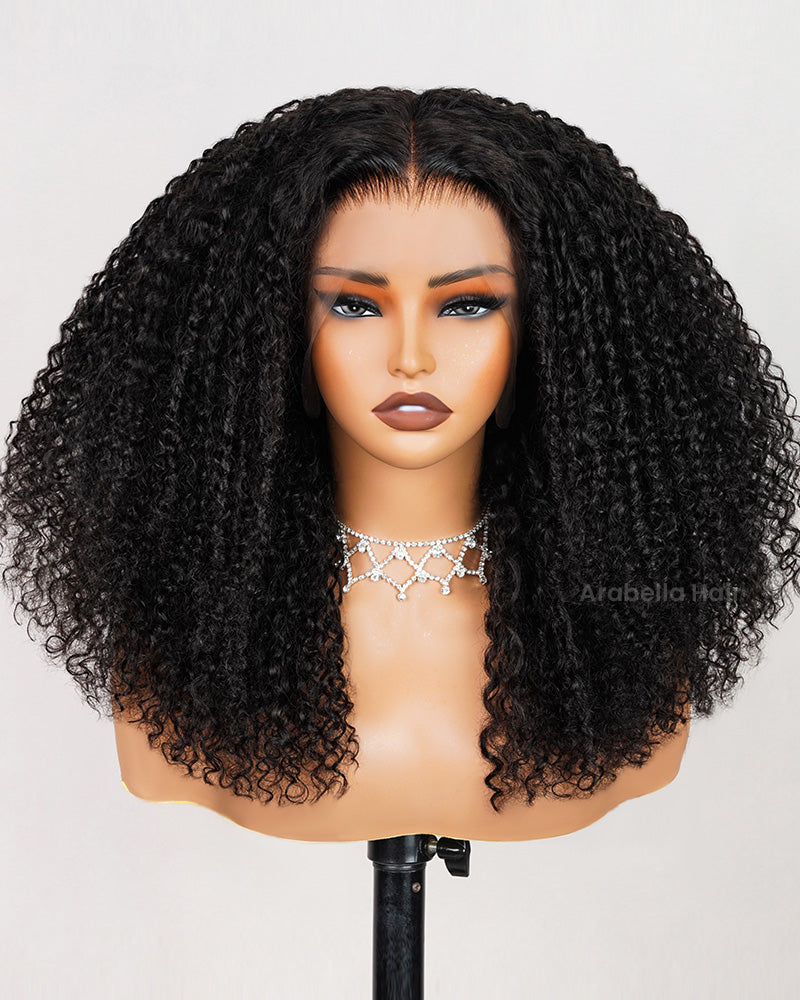 【BOGO】Limited Design Special Jerry Curl Long Bob Natural Black 6x5 Lace Double Drawn Human Hair Wigs