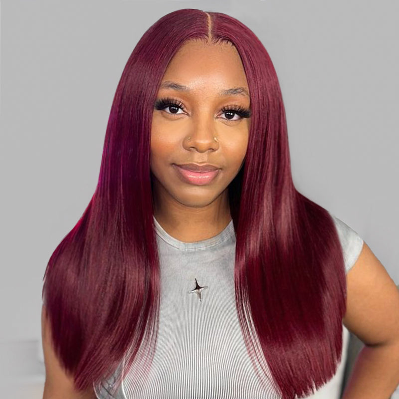 Arabella 6x5 invisible knots Glueless Burgundy Straight Wig Pre-cut Lace Beginner Friendly