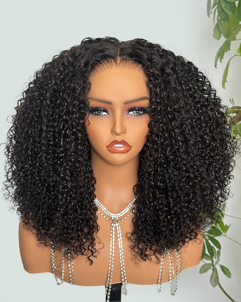 Arabella 6 Inches Deep Part Natural Black Jerry Curly Wig 100% human hair wig