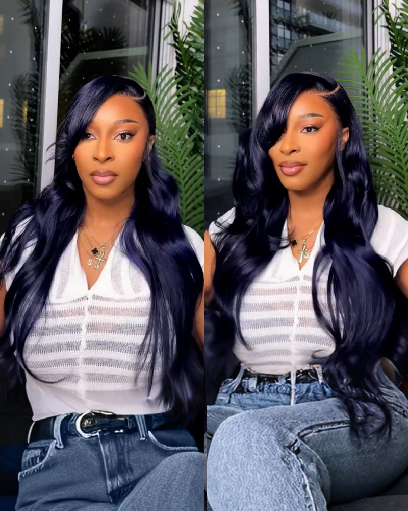 Blue human hair wig, midnight blue 13x6 glueless lace front | Arabella Hair