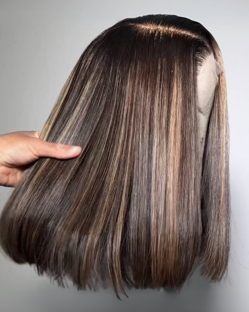 Straight Short Bob Wigs Glueless 6x5 Lace Mix Color Human Hair Middle Part