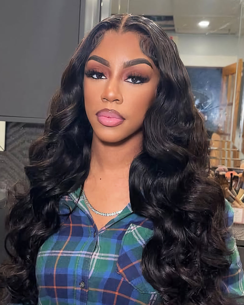 Arabella 13x4 Frontal Lace Body Wave Wig Invisible Knots Natural Black Realistic Hairline