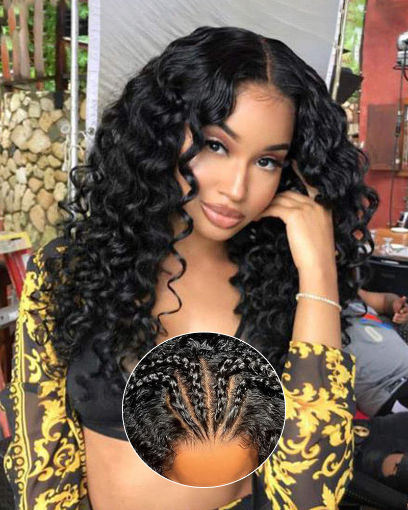 Arabella 6x5 Invisible Knots & 13x4 Frontal Lace Deep Wave Wig Pre-cut Lace Natural Black Beginner Friendly