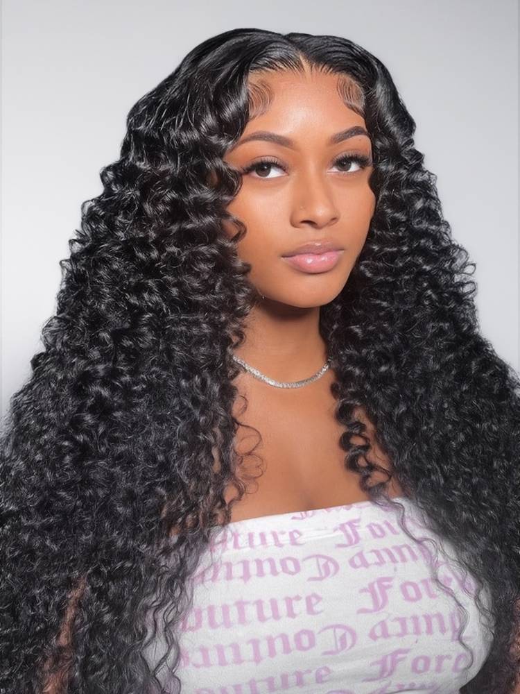 Arabella 6x5 Invisible Knots & 13x4 Frontal Lace Deep Wave Wig Pre-cut Lace Natural Black Beginner Friendly