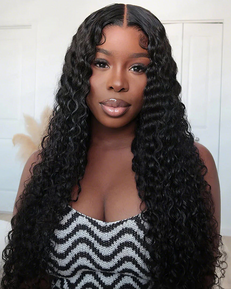 Arabella 6x5 Invisible Knots Glueless Lace Deep Wave Wig Pre-cut Lace Natural Black Beginner Friendly