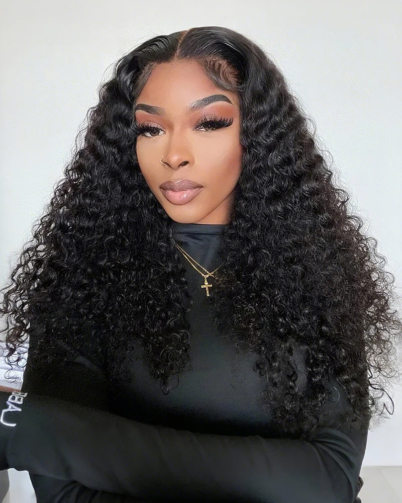 Arabella 4x4/5x5 Lace Closure Deep Wave Wig Realistic Hairline Natural Black 100% human hair wig