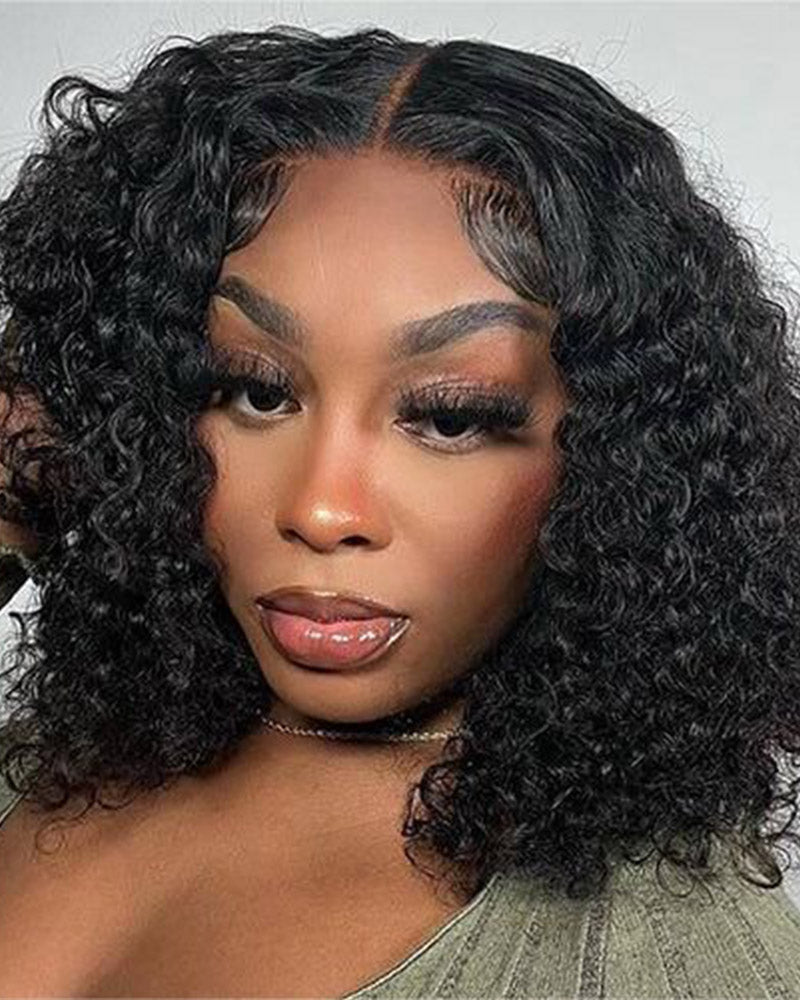 【BOGO】Jerry Curly Double Drawn Short Bob 6-inch Deep Lace Front Human Hair Wigs
