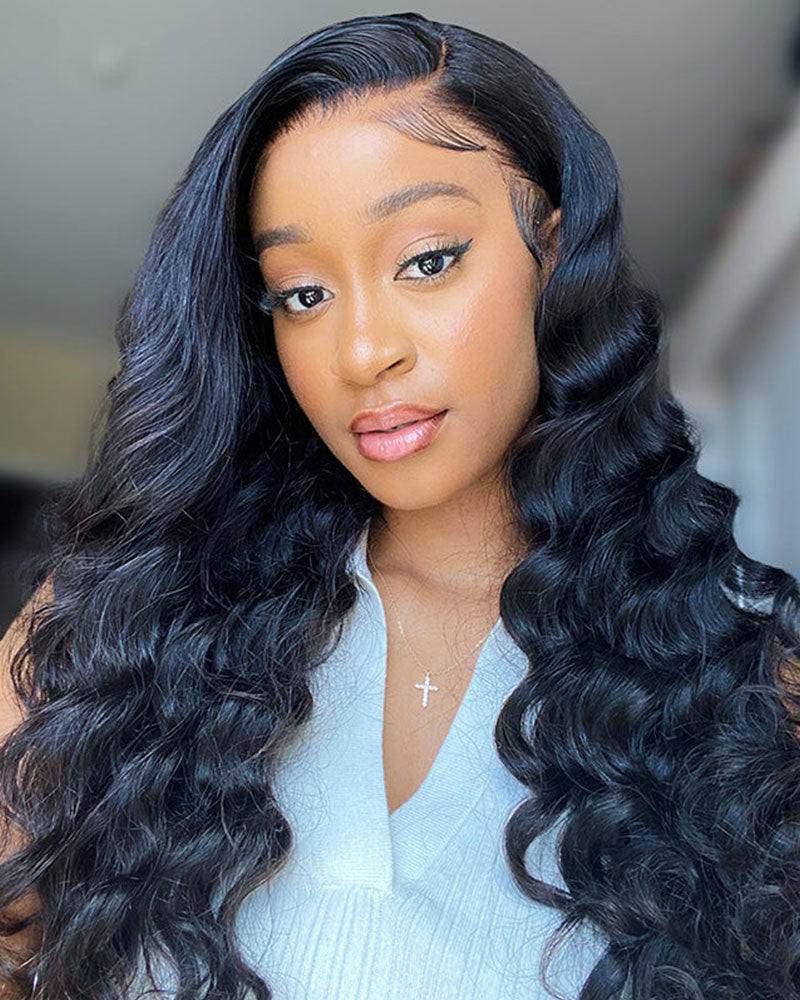 【$299 = 2 WIGS】Arabella 13x6 Three-Go™ Glueless Wig Loose Deep Wave With Drawstring Natural Black 100% Human Hair Wig
