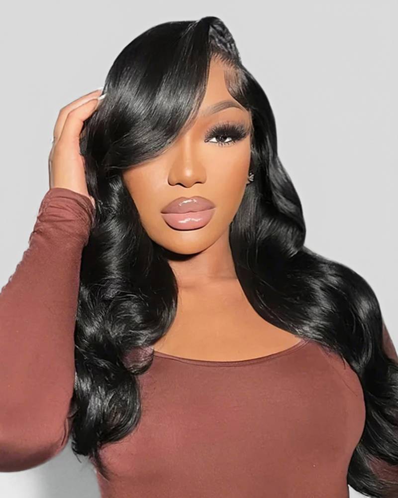 Arabella 13x4 Frontal Lace Loose Body Wave Wig Invisible Knots Natural Black Realistic Hairline