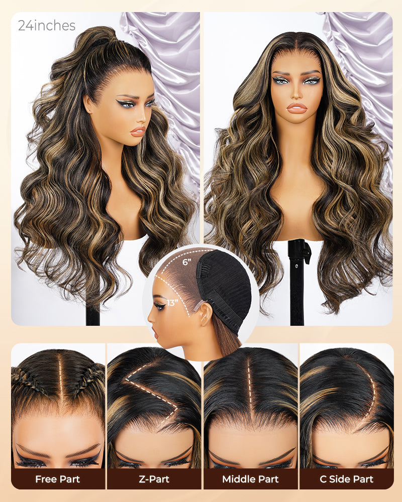 【$299 = 2 WIGS】Arabella 13x6 Three-Go™ Balayage Highlight Glueless Wig Body Wave With Drawstring 100% Human Hair Wig