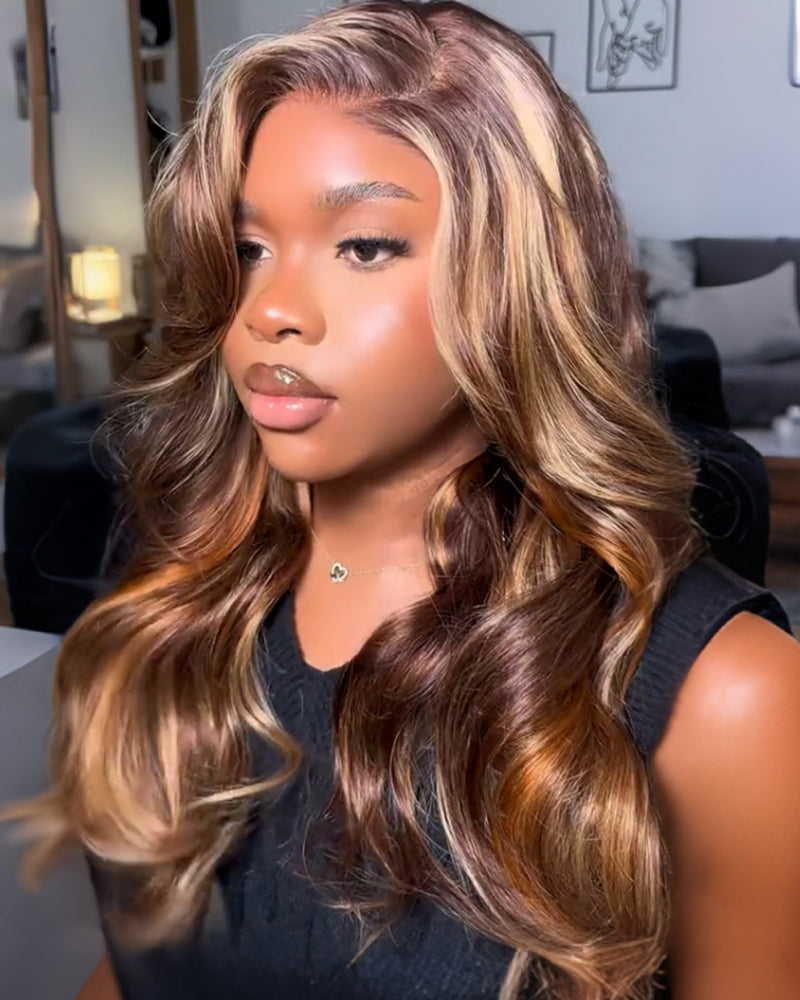 【$299 = 2 WIGS】Arabella 13x6 Three-Go™ Brown Ombre Highlights Glueless Wig Loose Body Wave With Drawstring 100% Human Hair Wig