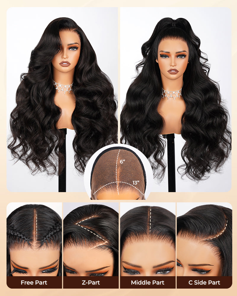 13x6 lace front parting options on black glueless human hair wig,middle part