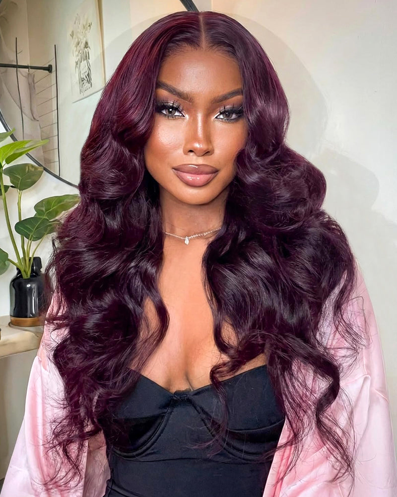 【$299 = 2 WIGS】Arabella 13x6 Three-Go™ Dark Plum Glueless Wig Body Wave With Drawstring 100% Human Hair Wig