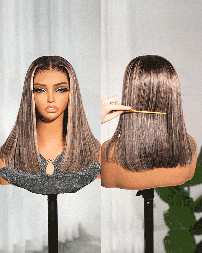 Arabella 13x6 Three-Go™ 250% Density Ombre Platinum Blonde Balayage Highlights Glueless Wig Straight Bob Wig With Drawstring