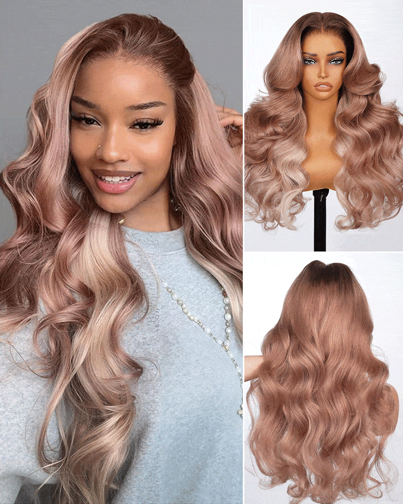 Arabella 13x6 Three-Go™ Rosy Pink Ombre Blonde Glueless Wig Loose Body Wave With Drawstring 100% Human Hair Wig