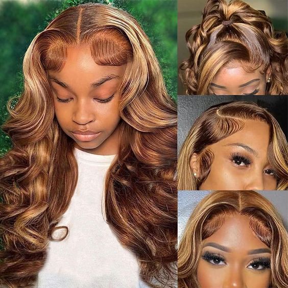 Arabella 13x4/6x5 Lace Honey Blonde Highlights On Brown Wig Body Wave Wig Invisible Knots Realistic Hairline