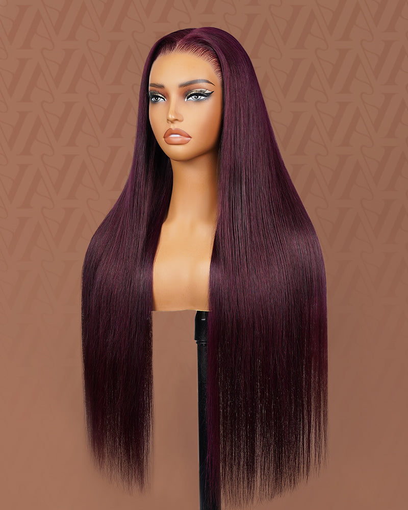 【$299 = 2 WIGS】Arabella 13x6 Three-Go™ Dark Plum Glueless Wig Silky Straight With Drawstring 100% Human Hair Wig