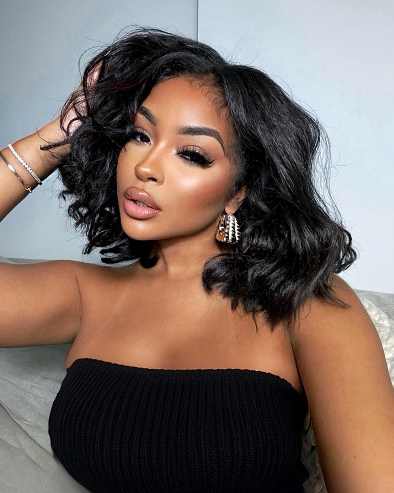 Arabella glueless black loose wave human hair bob wig with invisible knots for a natural finish