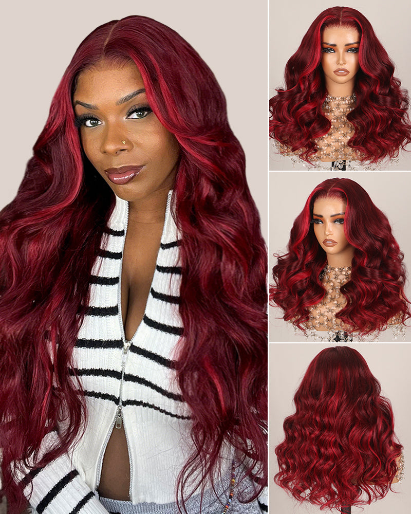 Arabella 6x5 invisible knots Glueless Wine Red Loose Body Wave Wig Pre-cut Lace Beginner Friendly
