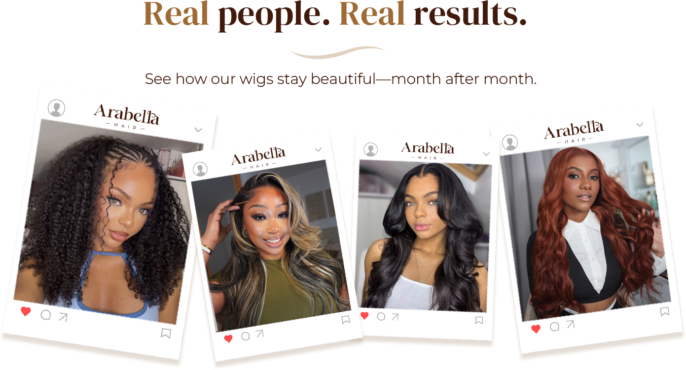 Real customers wearing human hair wigs with long-lasting results