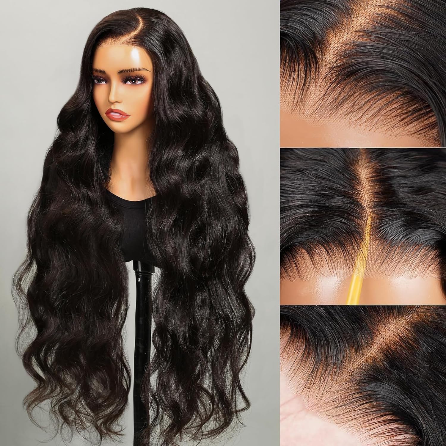 Arabella 【30" Super Sale】 6x5 Invisible Knots Glueless & 13x4 Lace Front Pre-Bleached Knots Natural Black Body Wave/Straight/Curly Human Hair Wig