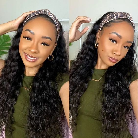 Arabella Headband Wig Natural Black Water Wave Wig For Beginners 100% Human Hair Wig
