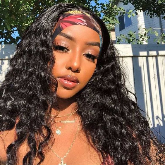 Arabella Headband Wig Natural Black Water Wave Wig For Beginners 100% Human Hair Wig