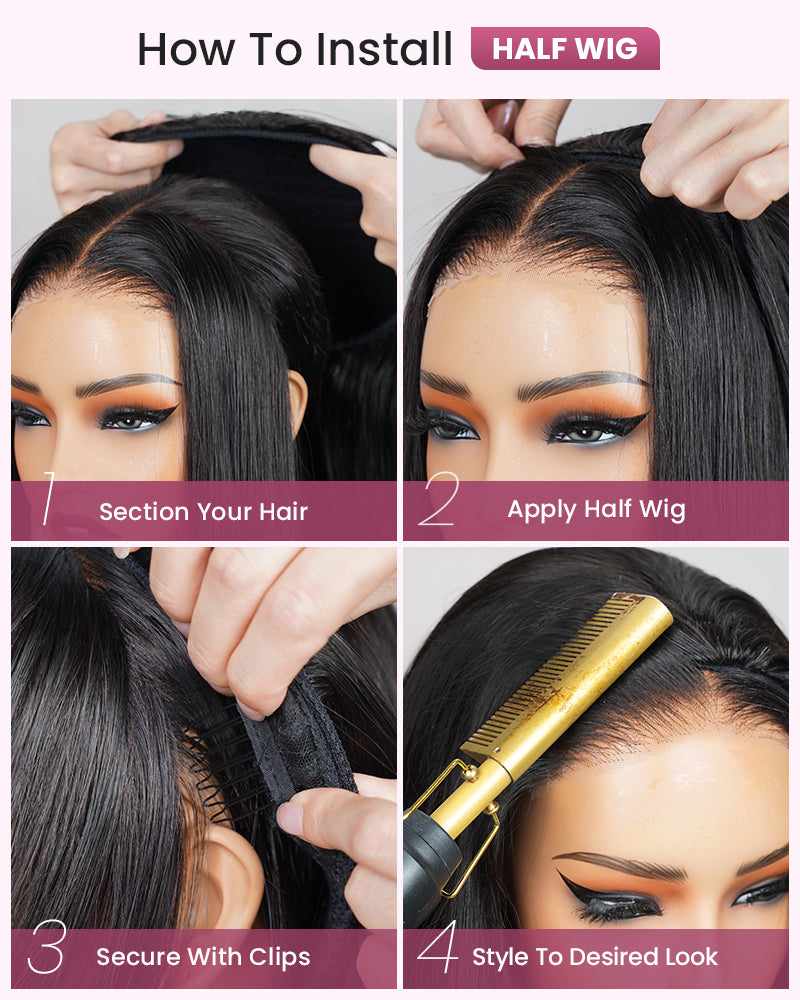 Arabella 3 In 1 Half Wig Glueless Silky Straight Wig Invisi Drawstring Natural Black Endless Protective Styles