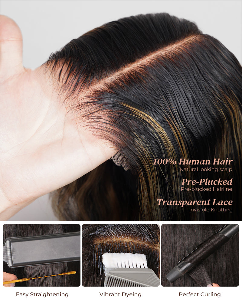 Arabella 6x5 invisible knots Glueless Balayage Highlight Colored Wig Loose Deep Wave Wig Pre-cut Lace Beginner Friendly