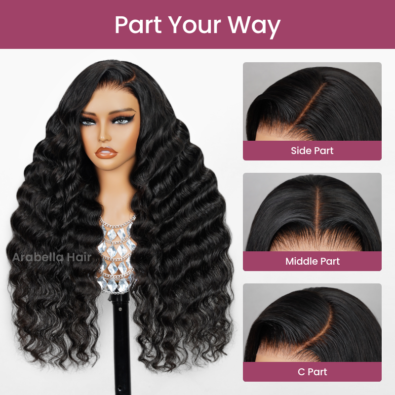 【BOGO】Arabella 13x4 Frontal Lace Auburn Highlights on Black Hair Loose Deep Wave Wig Invisible Knots Realistic Hairline
